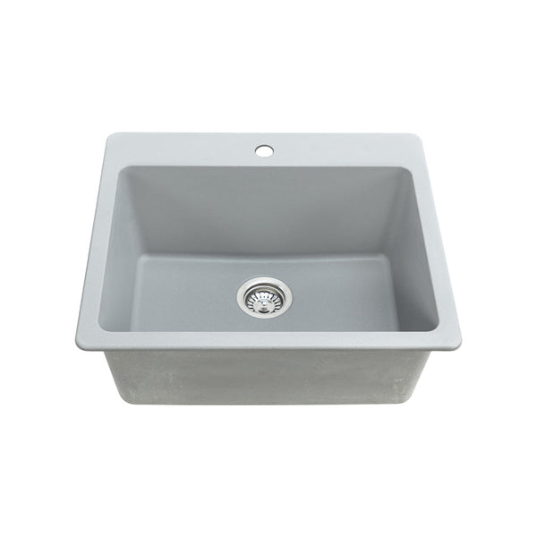 1 bowl, 25''X22'', dual mount grey kitchen sink