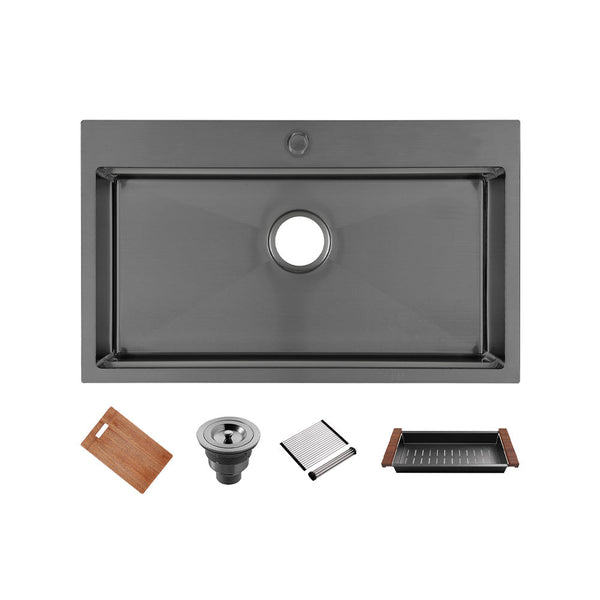 1 bowl, 31’’ x 20 1/2’’, black stainless top mount kitchen sink