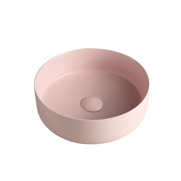 14’’X14’’ round matte pink porcelain vessel sink