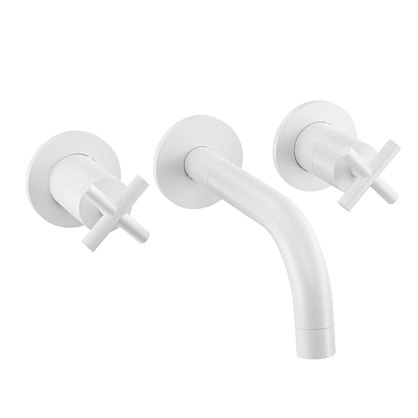 Matte White 2 Handles Wall Faucet