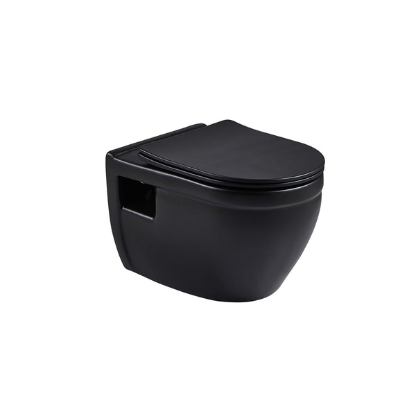 Wall mounted, dual-flush, matte black toilet