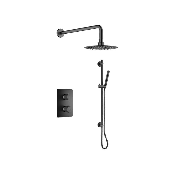 Thermostatic Shower Set Including Shower Head, Handshower On Rail And Valve In Matte Black