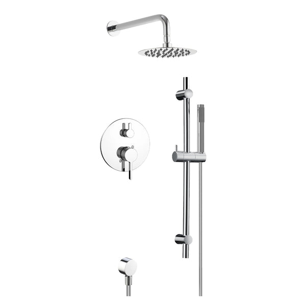 Chrome round shower kit: Rain shower and hand shower