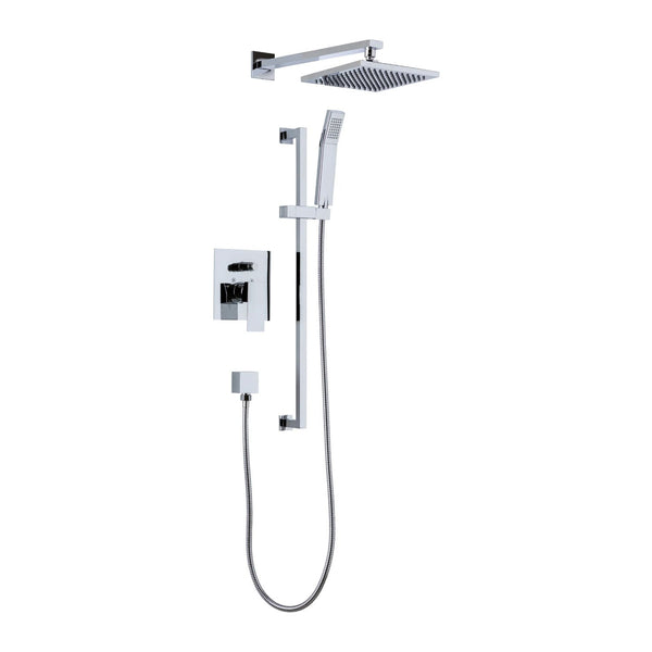 Square shower kit: Rain shower and hand shower in chrome